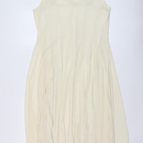 Marks and Spencer Womens Beige Polyester A-Line Size 14 Round Neck Button