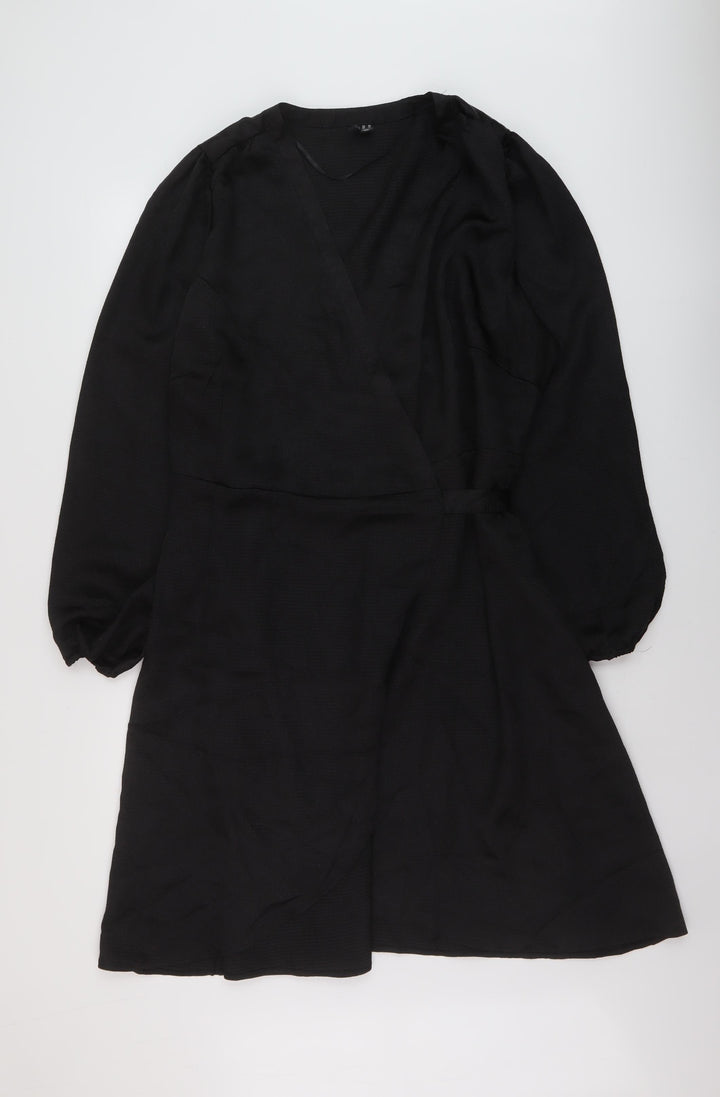 VERO MODA Womens Black Polyester Wrap Dress Size 22 V-Neck Tie