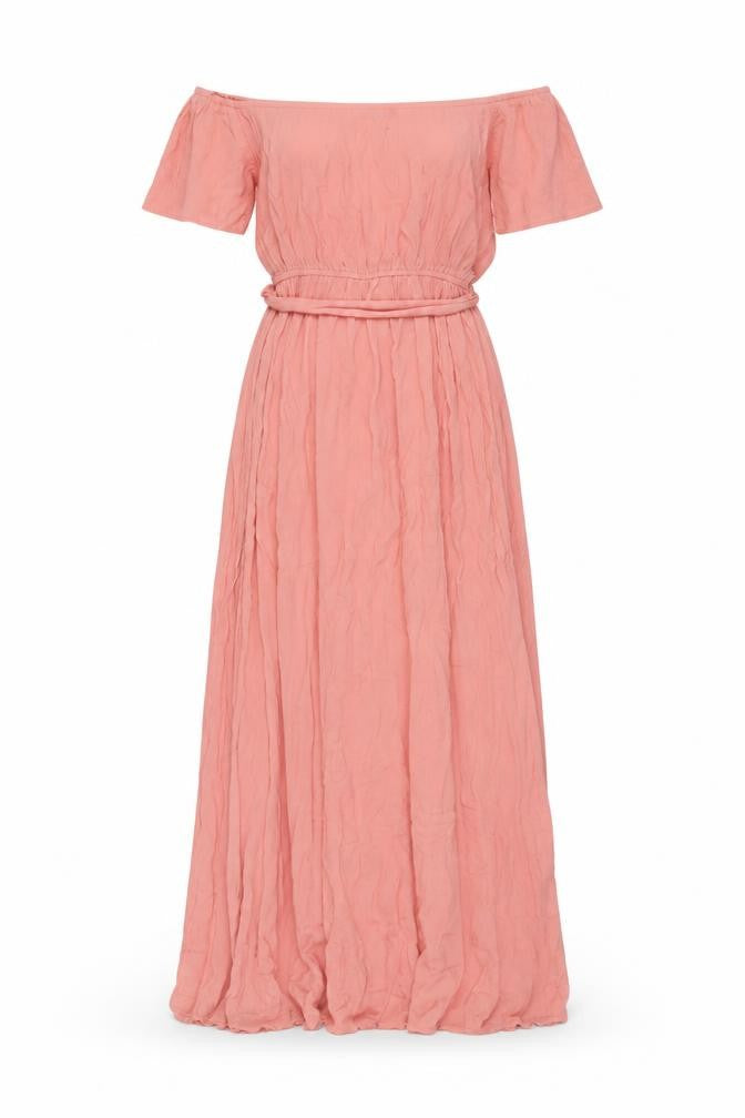 Front view of ASOS women’s pink viscose maxi, size UK 10, one shoulder pullover