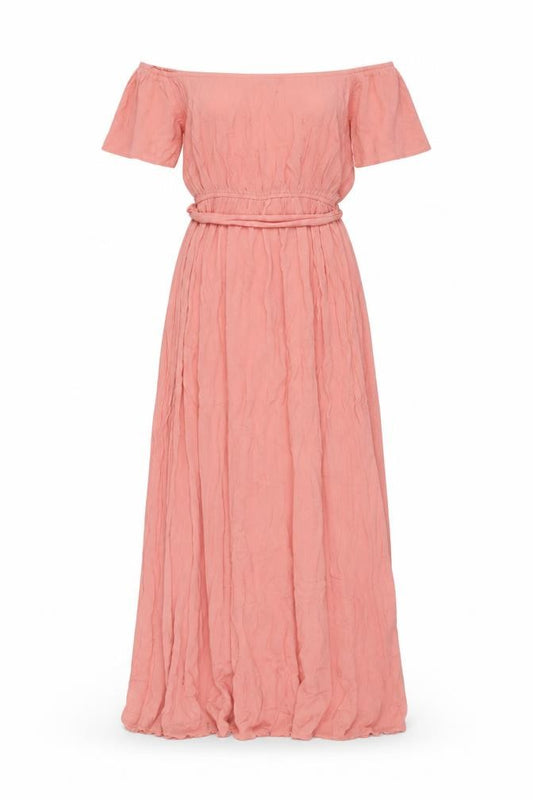 Front view of ASOS women’s pink viscose maxi, size UK 10, one shoulder pullover
