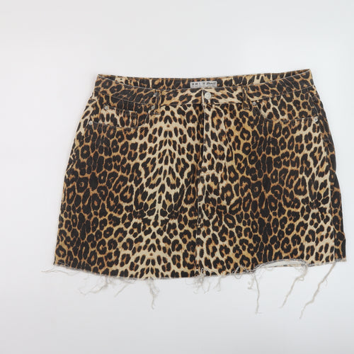 Denim & Co. Womens Brown Animal Print Cotton Mini Skirt Size 20 Button