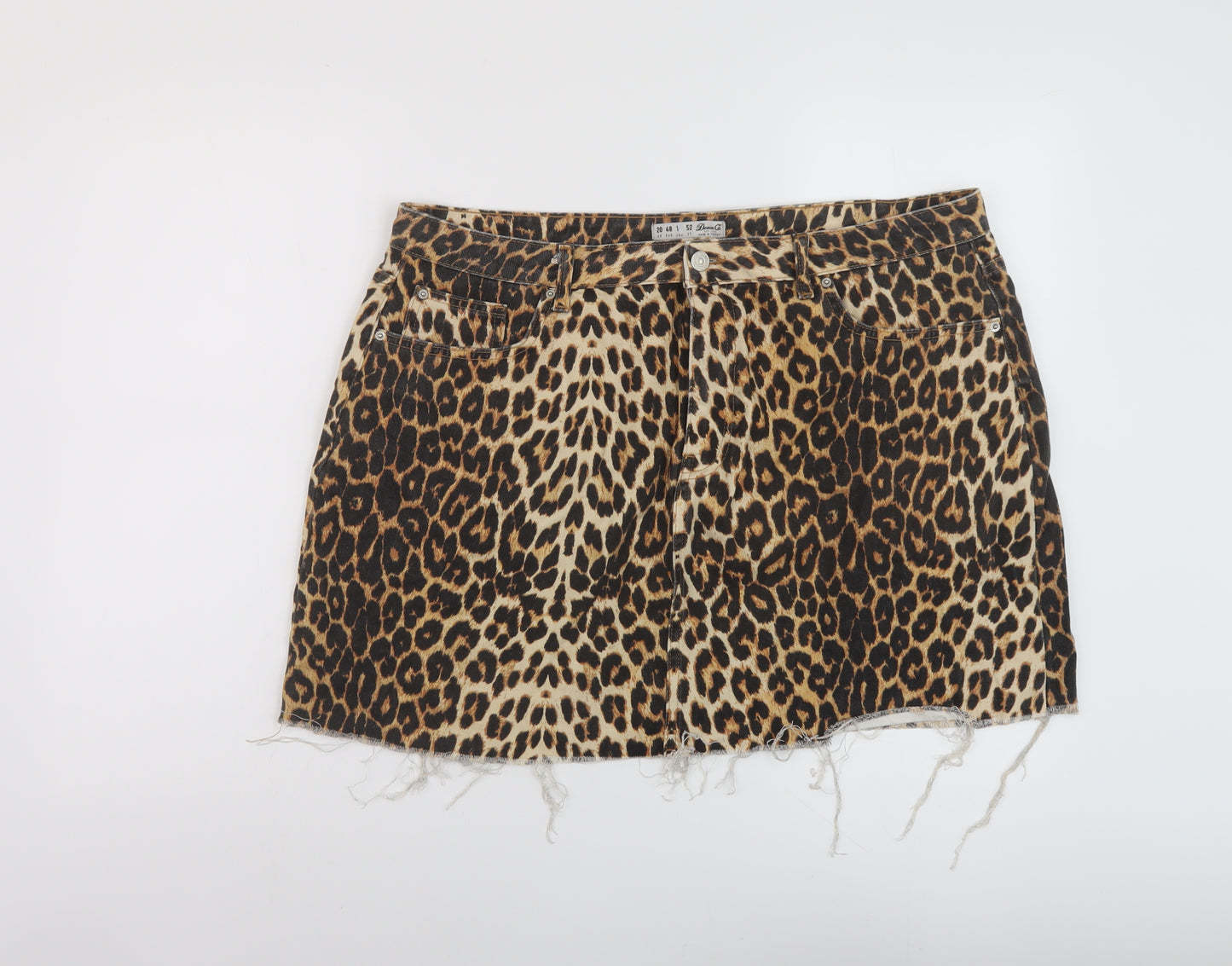 Denim & Co. Womens Brown Animal Print Cotton Mini Skirt Size 20 Button