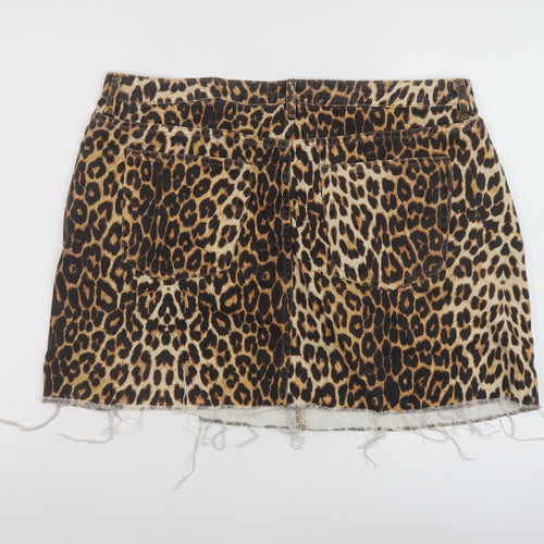 Denim & Co. Womens Brown Animal Print Cotton Mini Skirt Size 20 Button