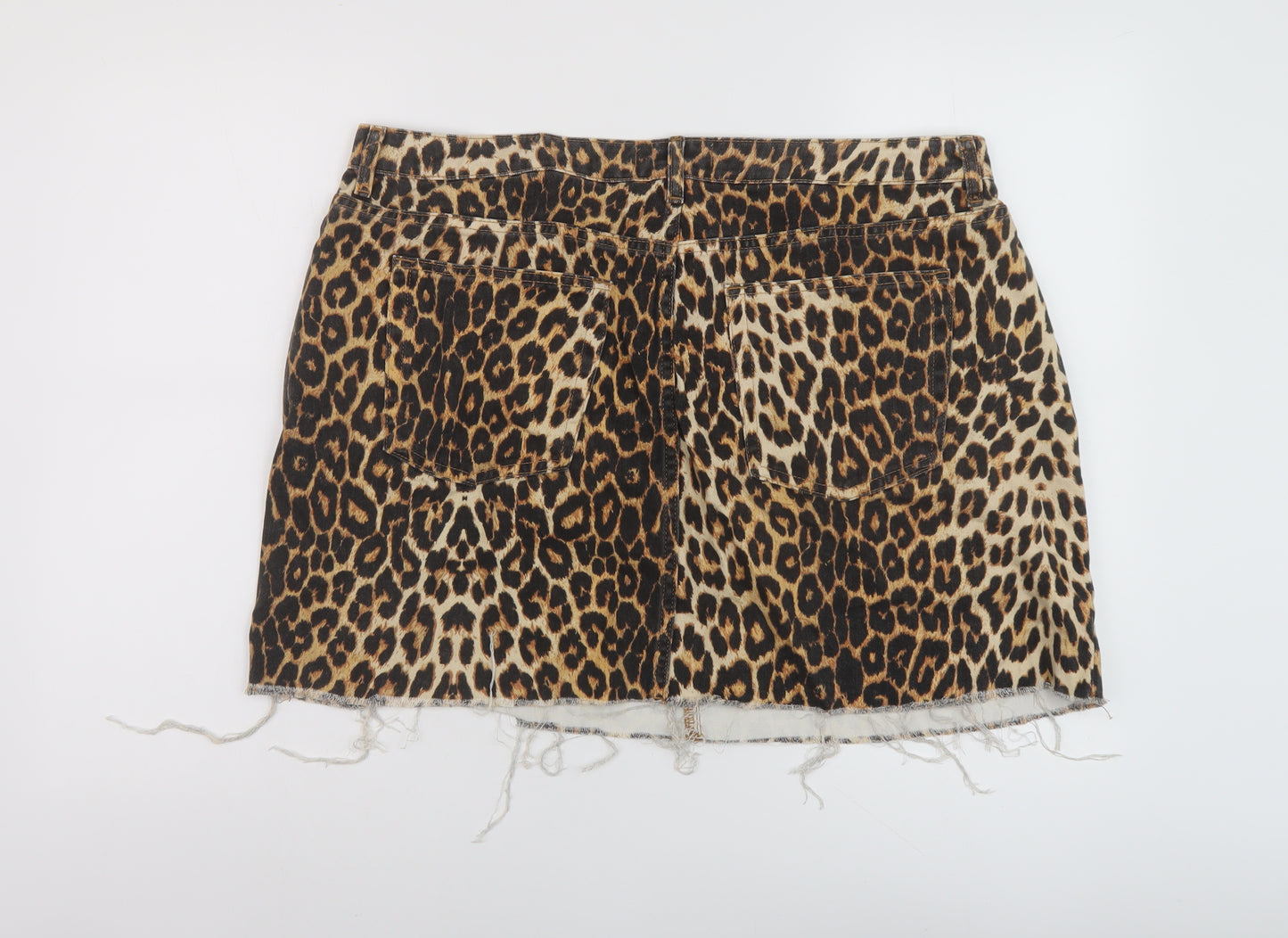 Denim & Co. Womens Brown Animal Print Cotton Mini Skirt Size 20 Button