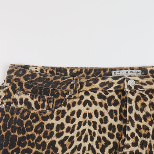 Denim & Co. Womens Brown Animal Print Cotton Mini Skirt Size 20 Button