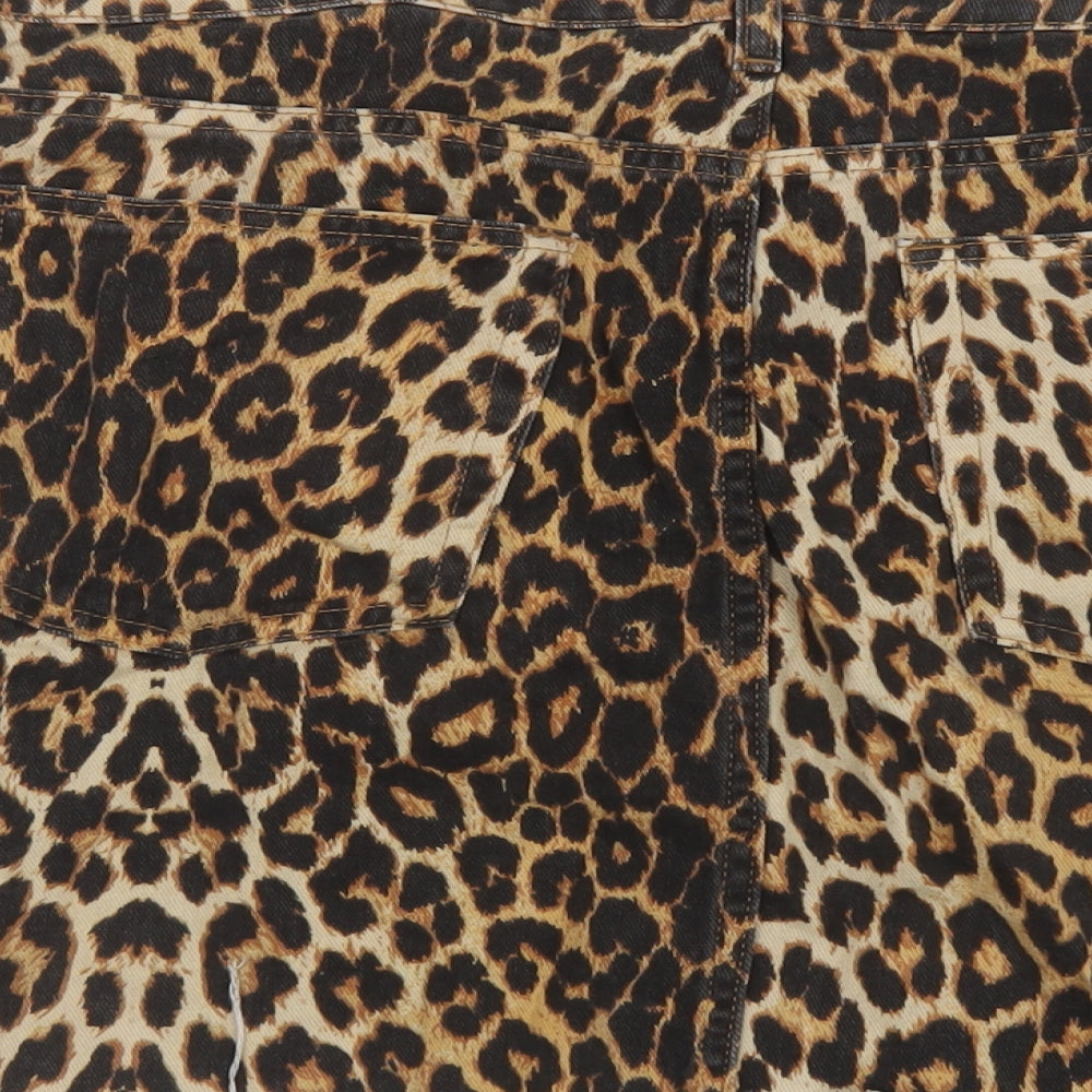 Denim & Co. Womens Brown Animal Print Cotton Mini Skirt Size 20 Button