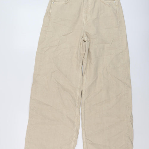 Zara Womens Beige Cotton Wide-Leg Jeans Size 26 in L28 in Regular Button