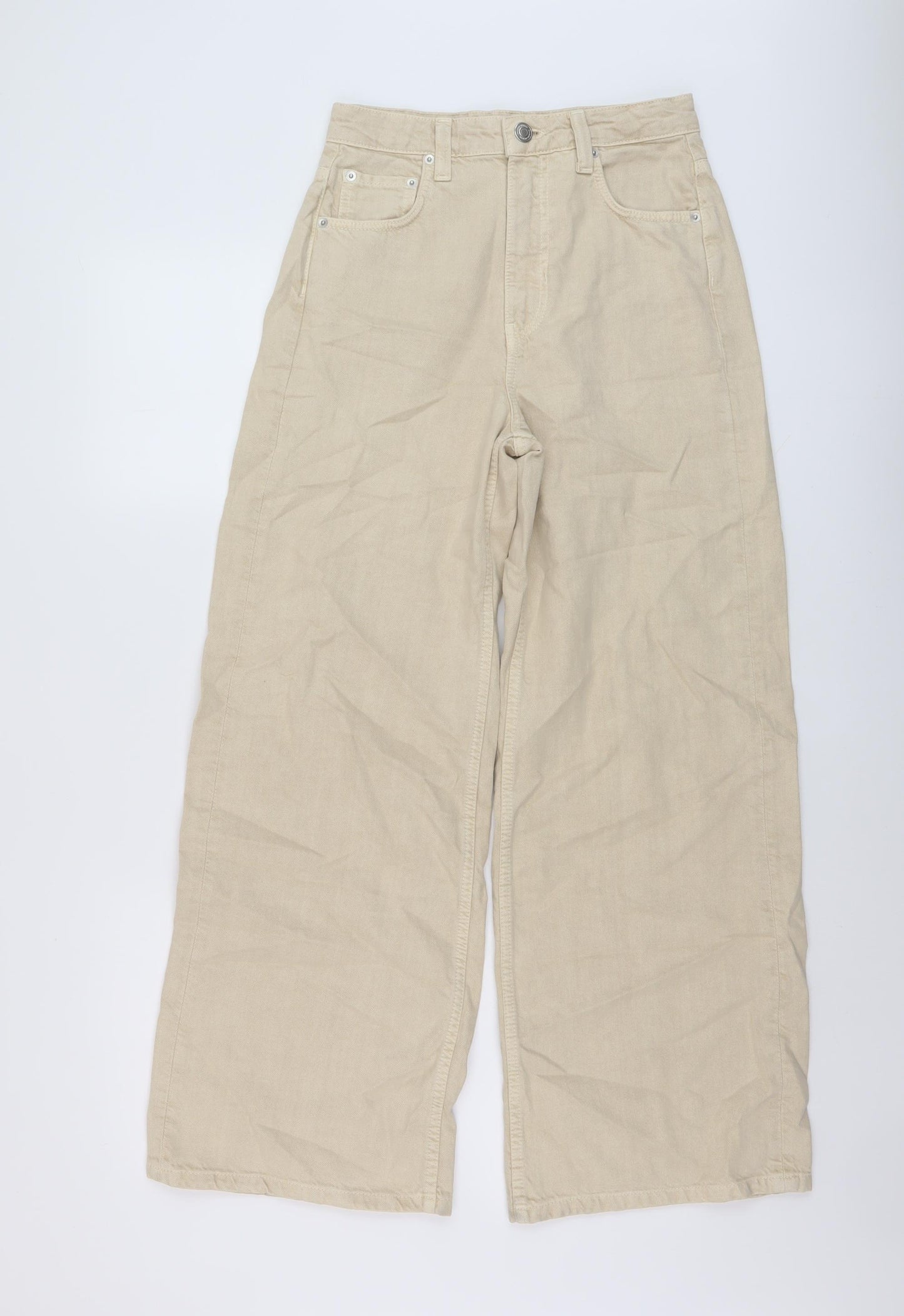 Zara Womens Beige Cotton Wide-Leg Jeans Size 26 in L28 in Regular Button