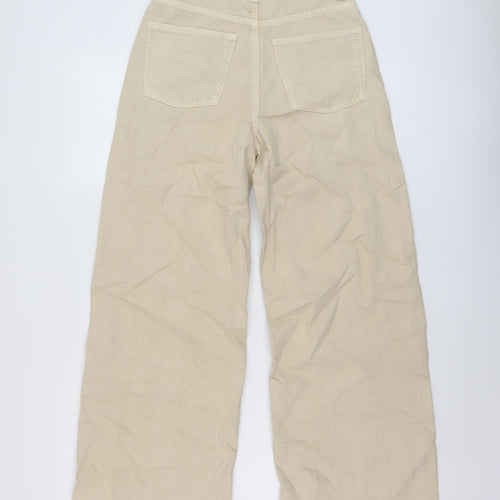 Zara Womens Beige Cotton Wide-Leg Jeans Size 26 in L28 in Regular Button