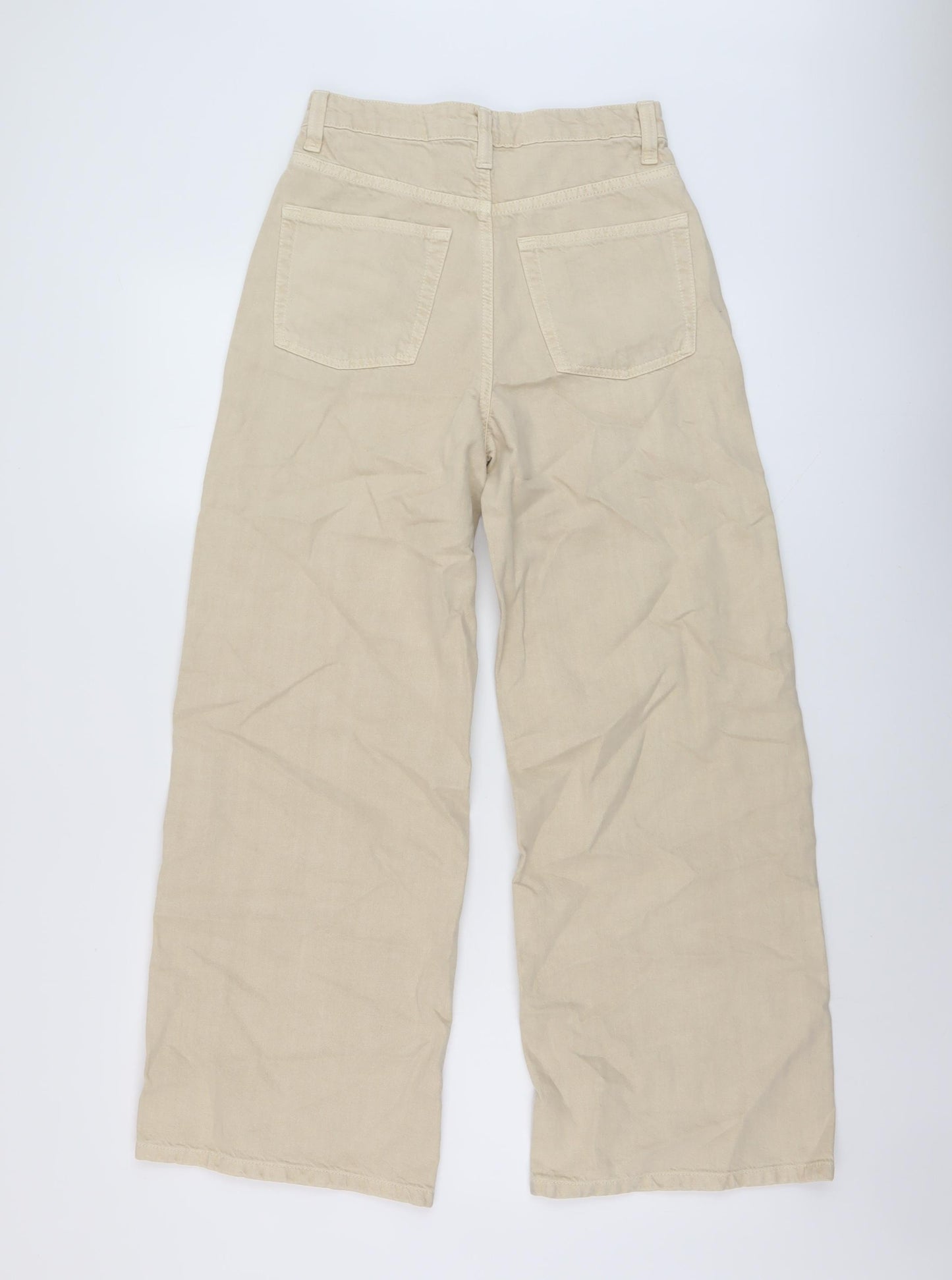 Zara Womens Beige Cotton Wide-Leg Jeans Size 26 in L28 in Regular Button