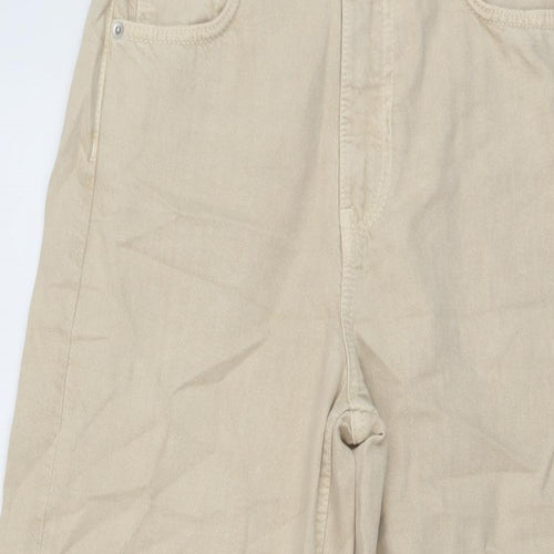 Zara Womens Beige Cotton Wide-Leg Jeans Size 26 in L28 in Regular Button