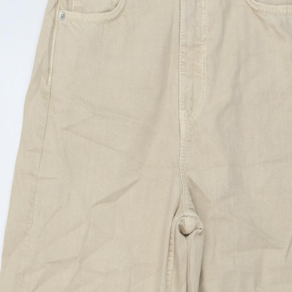 Zara Womens Beige Cotton Wide-Leg Jeans Size 26 in L28 in Regular Button