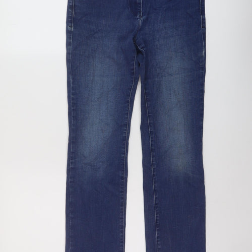 Marks and Spencer Womens Blue Cotton Straight Jeans Size 12 L28 in Regular Button