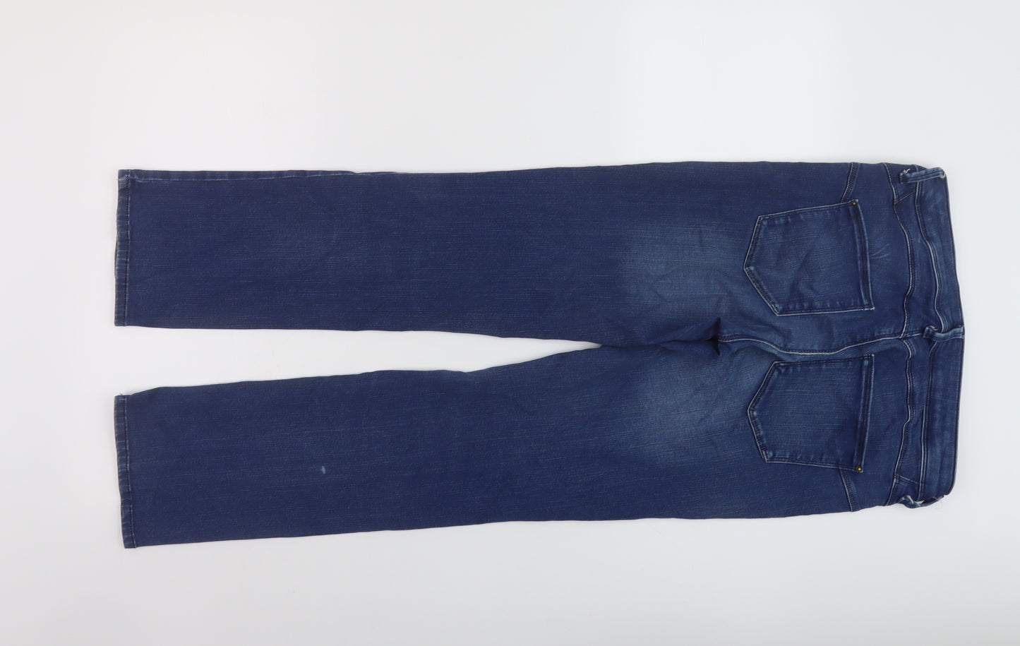 Marks and Spencer Womens Blue Cotton Straight Jeans Size 12 L28 in Regular Button