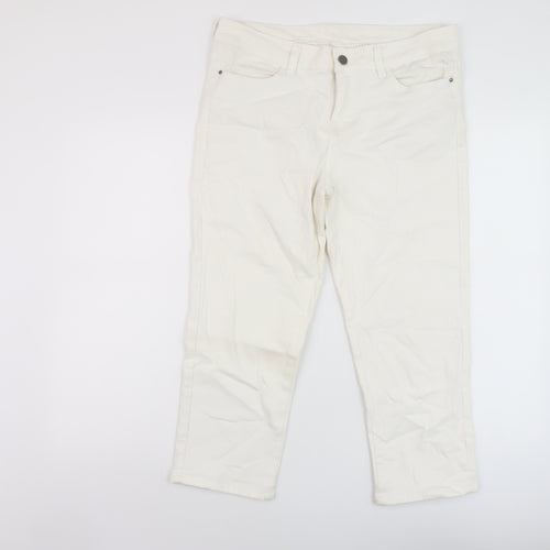 CREW Womens White Cotton Capri Jeans Size 14 L22 in Regular Button