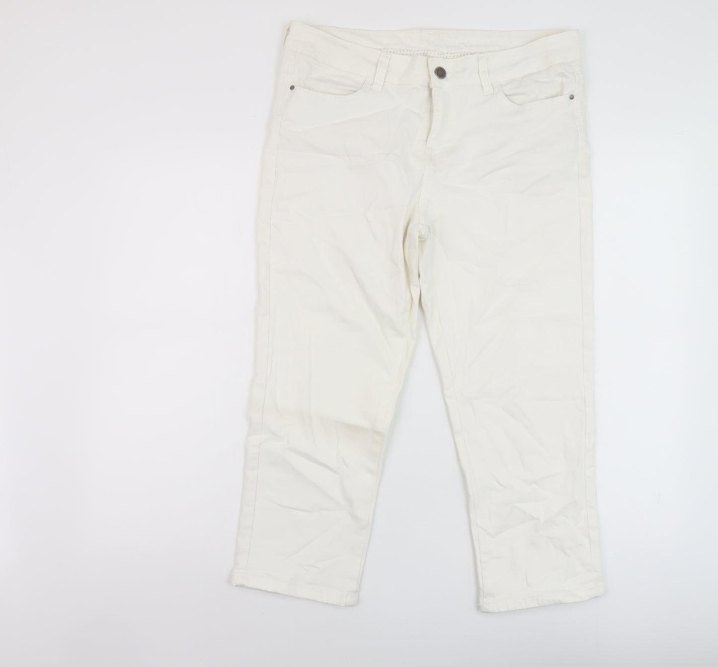 CREW Womens White Cotton Capri Jeans Size 14 L22 in Regular Button
