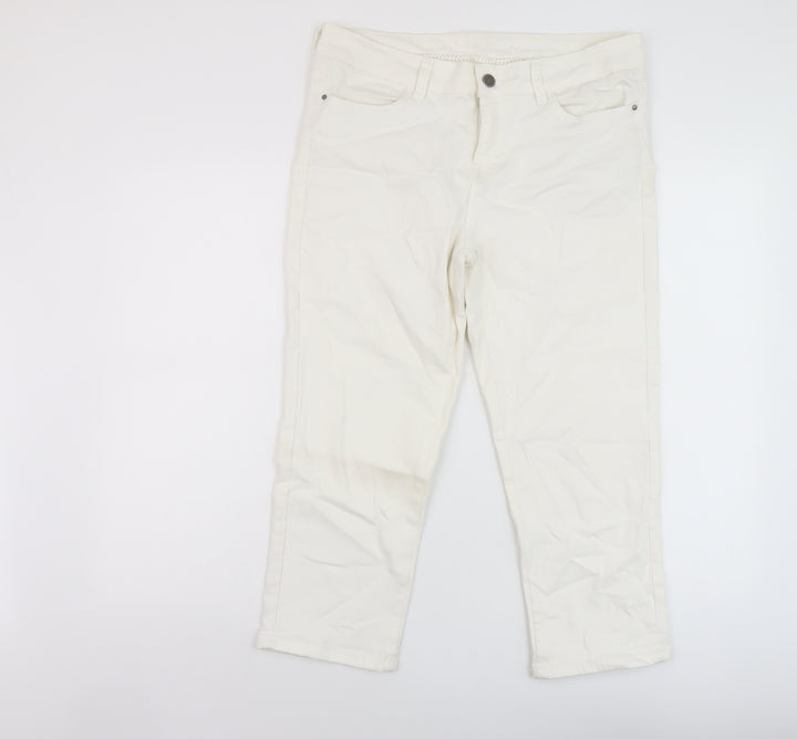 CREW Womens White Cotton Capri Jeans Size 14 L22 in Regular Button