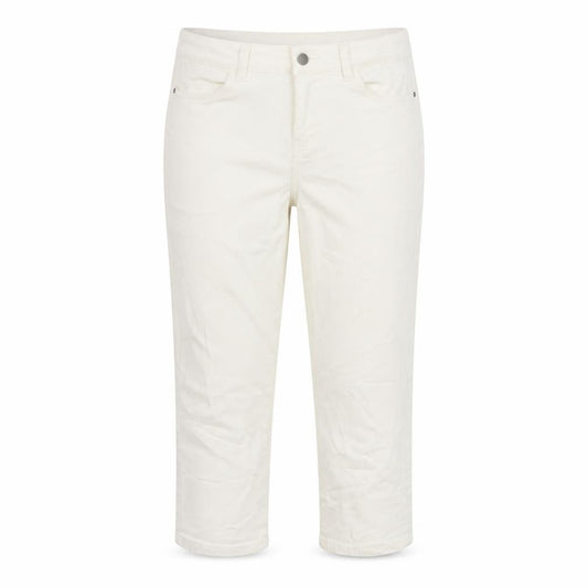 Front view of CREW women’s white cotton capri jeans, size UK 14, 22-inch leg regular button