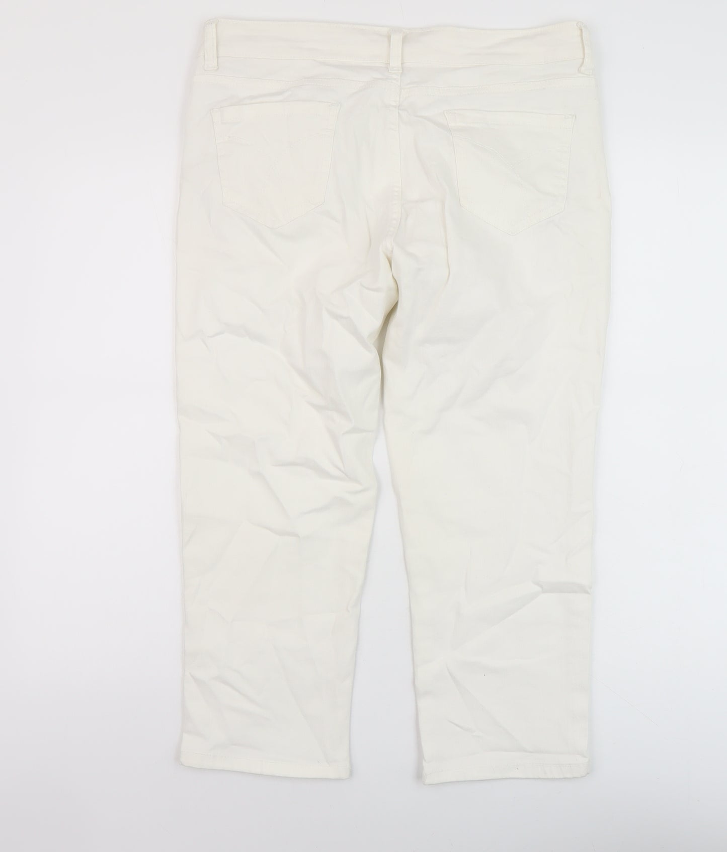 CREW Womens White Cotton Capri Jeans Size 14 L22 in Regular Button