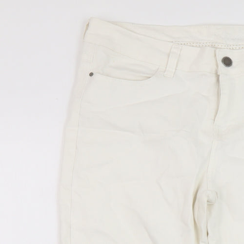 CREW Womens White Cotton Capri Jeans Size 14 L22 in Regular Button