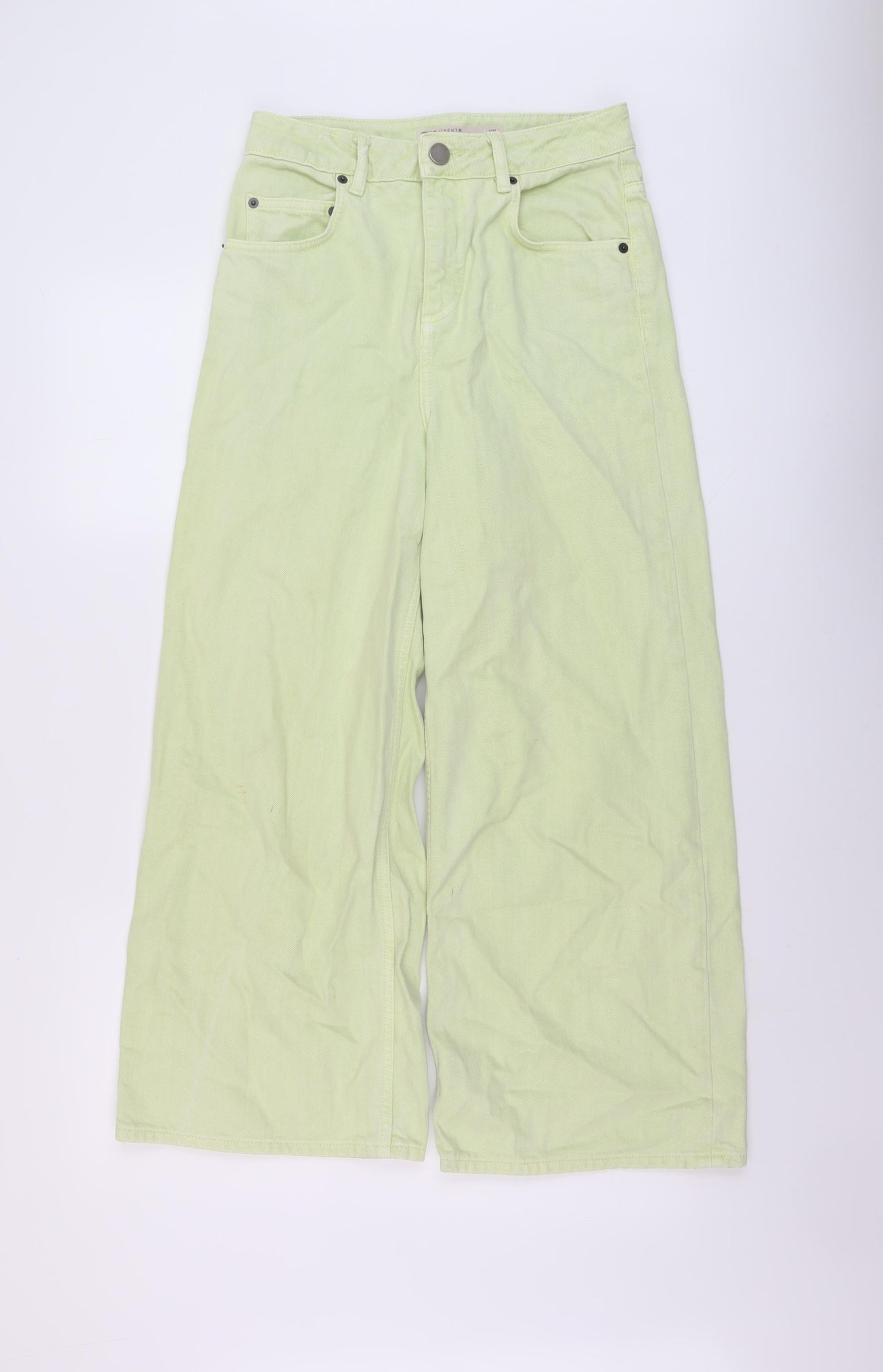 ASOS Womens Green Cotton Wide-Leg Jeans Size 26 in L25 in Regular Button