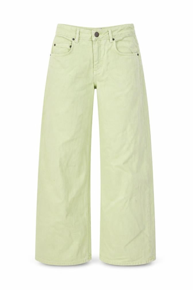 Front view of ASOS women’s green cotton wide-leg jeans, size UK 26, in, 25-inch leg regular button
