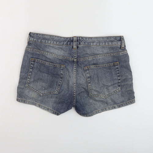 H&M Womens Blue Cotton Hot Pants Shorts Size 8 L3 in Regular Button