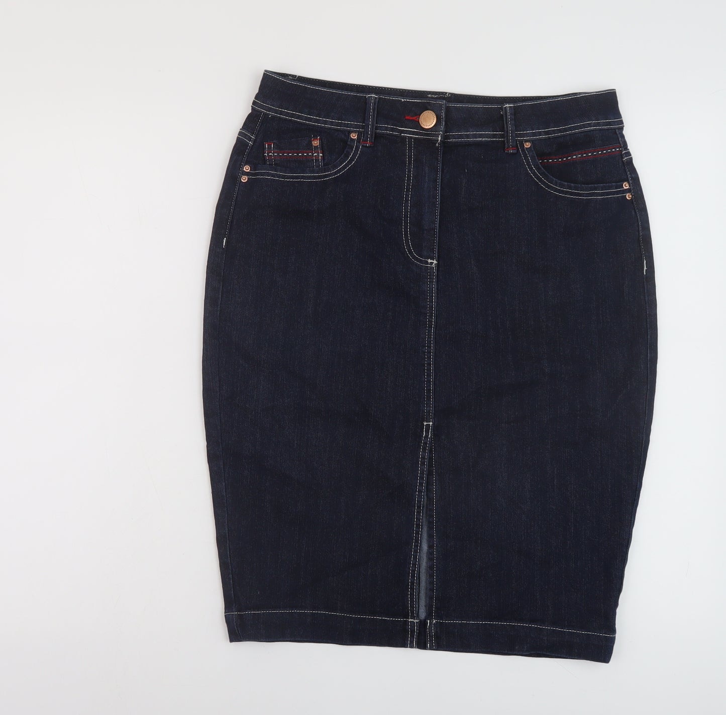 TU Womens Blue Cotton Straight & Pencil Skirt Size 12 Button