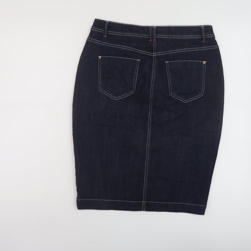 TU Womens Blue Cotton Straight & Pencil Skirt Size 12 Button