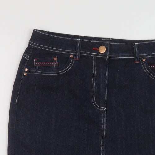 TU Womens Blue Cotton Straight & Pencil Skirt Size 12 Button