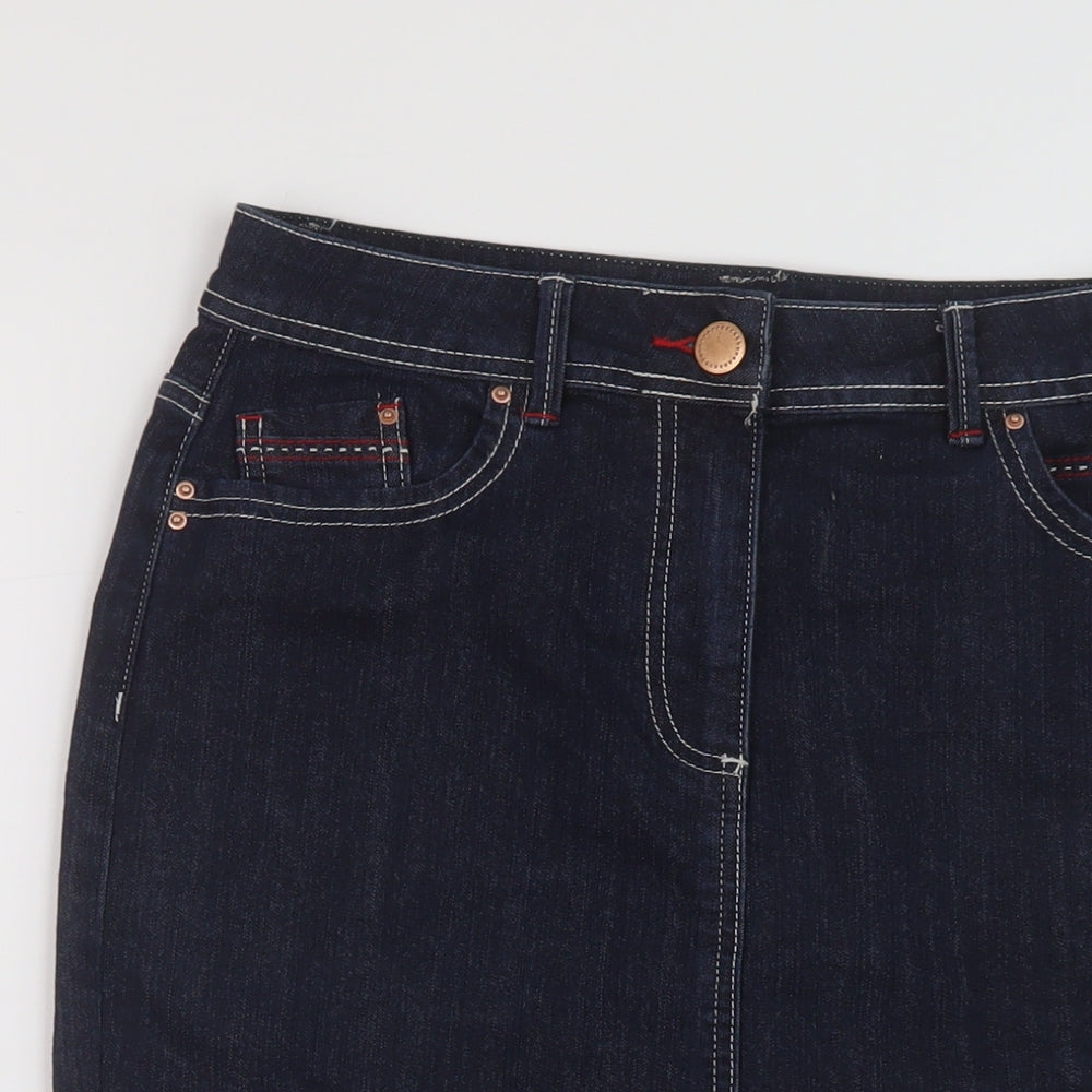 TU Womens Blue Cotton Straight & Pencil Skirt Size 12 Button