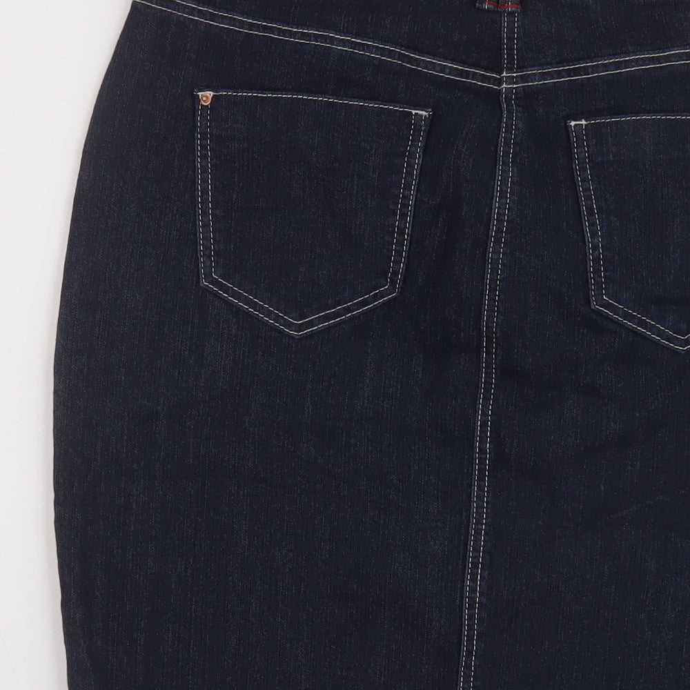 TU Womens Blue Cotton Straight & Pencil Skirt Size 12 Button