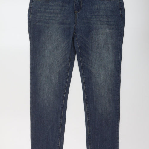 TU Womens Blue Cotton Skinny Jeans Size 14 L28 in Regular Button