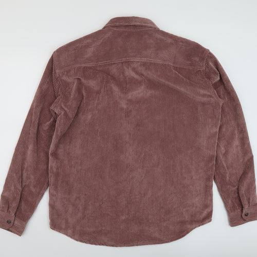 Stradivarius Mens Purple Polyester Button-Up Size L Collared Button