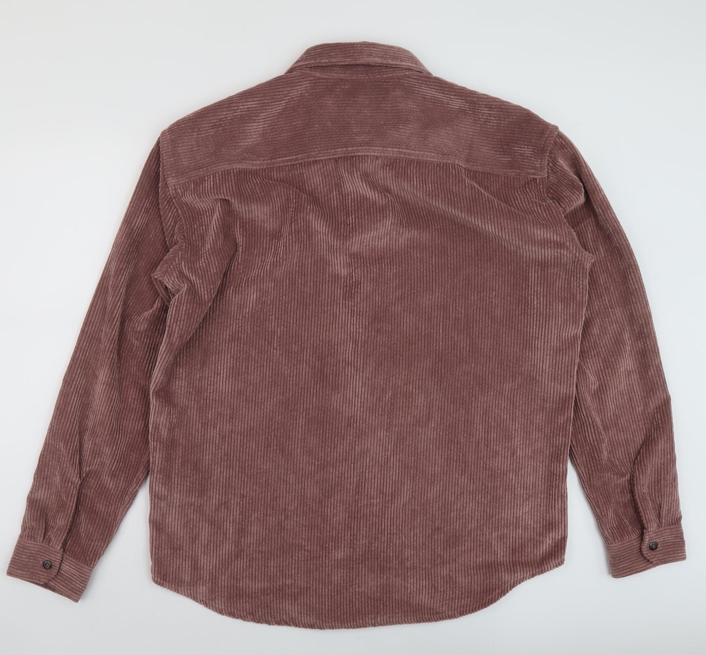 Stradivarius Mens Purple Polyester Button-Up Size L Collared Button
