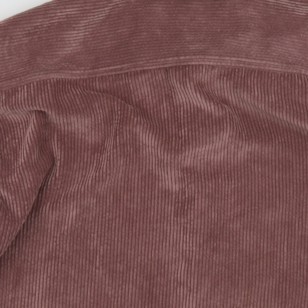 Stradivarius Mens Purple Polyester Button-Up Size L Collared Button