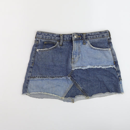 River Island Womens Blue Cotton Mini Skirt Size 8 Button