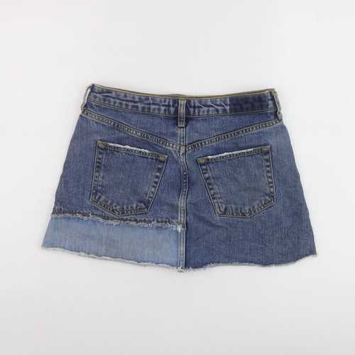 River Island Womens Blue Cotton Mini Skirt Size 8 Button