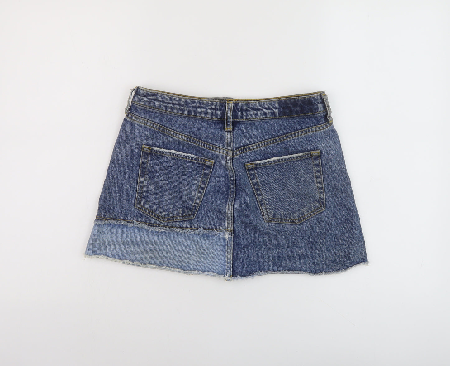 River Island Womens Blue Cotton Mini Skirt Size 8 Button