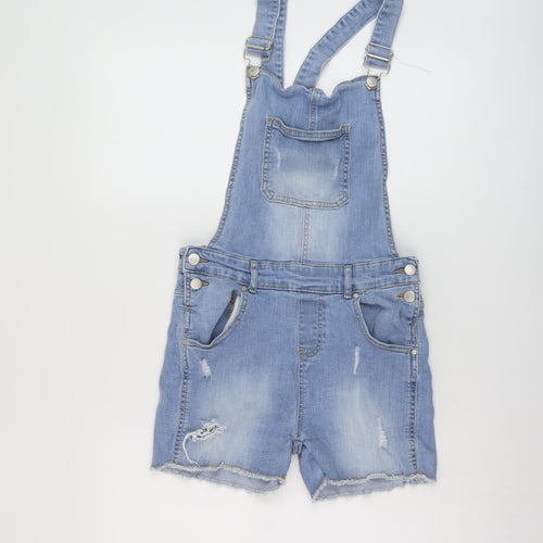 Matalan Girls Blue Cotton Dungaree One-Piece Size 15 Years Button