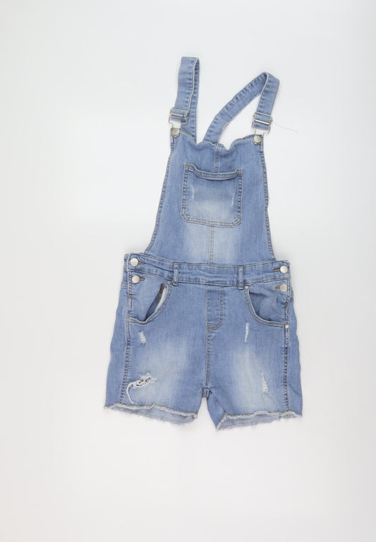 Matalan Girls Blue Cotton Dungaree One-Piece Size 15 Years Button