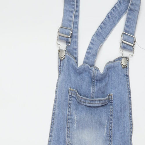 Matalan Girls Blue Cotton Dungaree One-Piece Size 15 Years Button