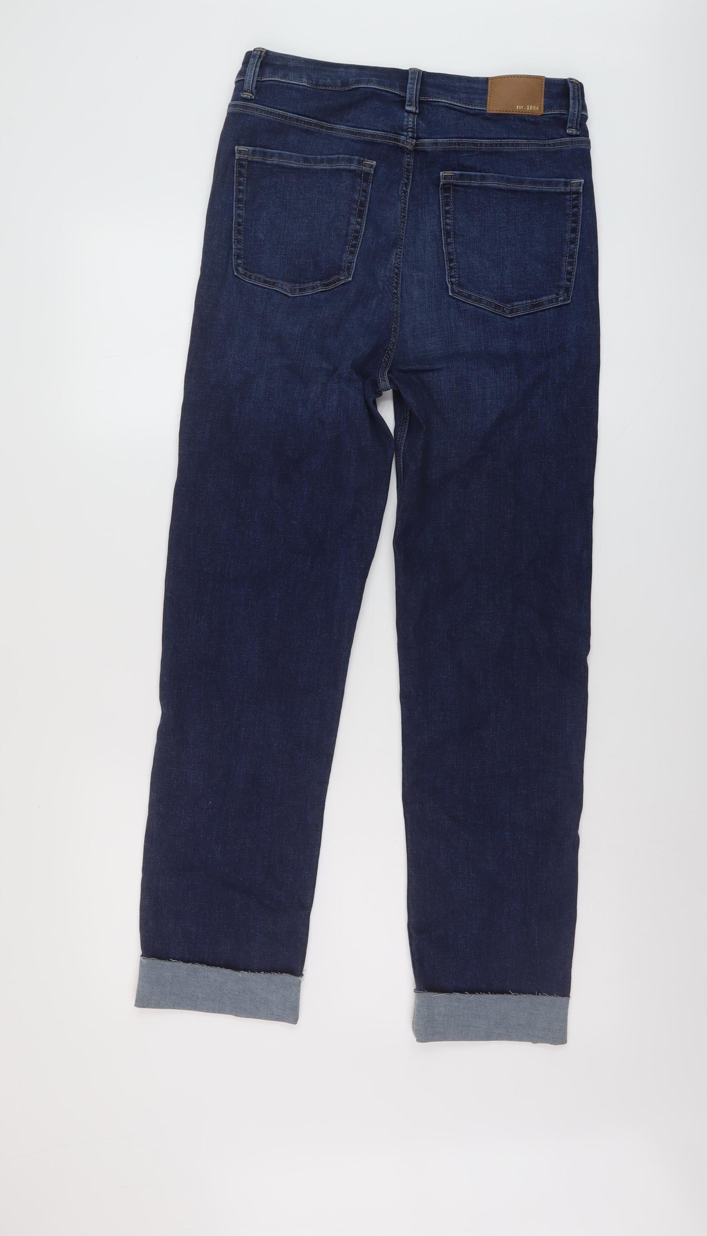 Marks and Spencer Womens Blue Cotton Straight Jeans Size 12 L27 in Regular Button