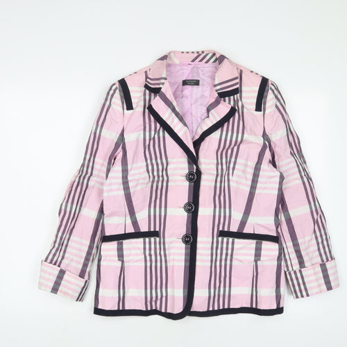 Basler Womens Pink Plaid Cotton Blazer Jacket Size 14