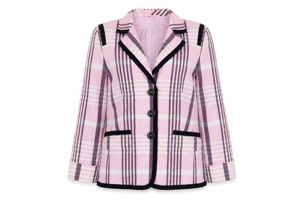 Basler Womens Pink Plaid Cotton Blazer Jacket Size 14