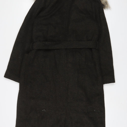 New Look Womens Green Overcoat Coat Size 10 Tie - Belted, Faux Fur