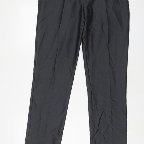 Greenwoods Mens Grey Polyester Trousers Size 32 in L31 in Slim Hook & Eye