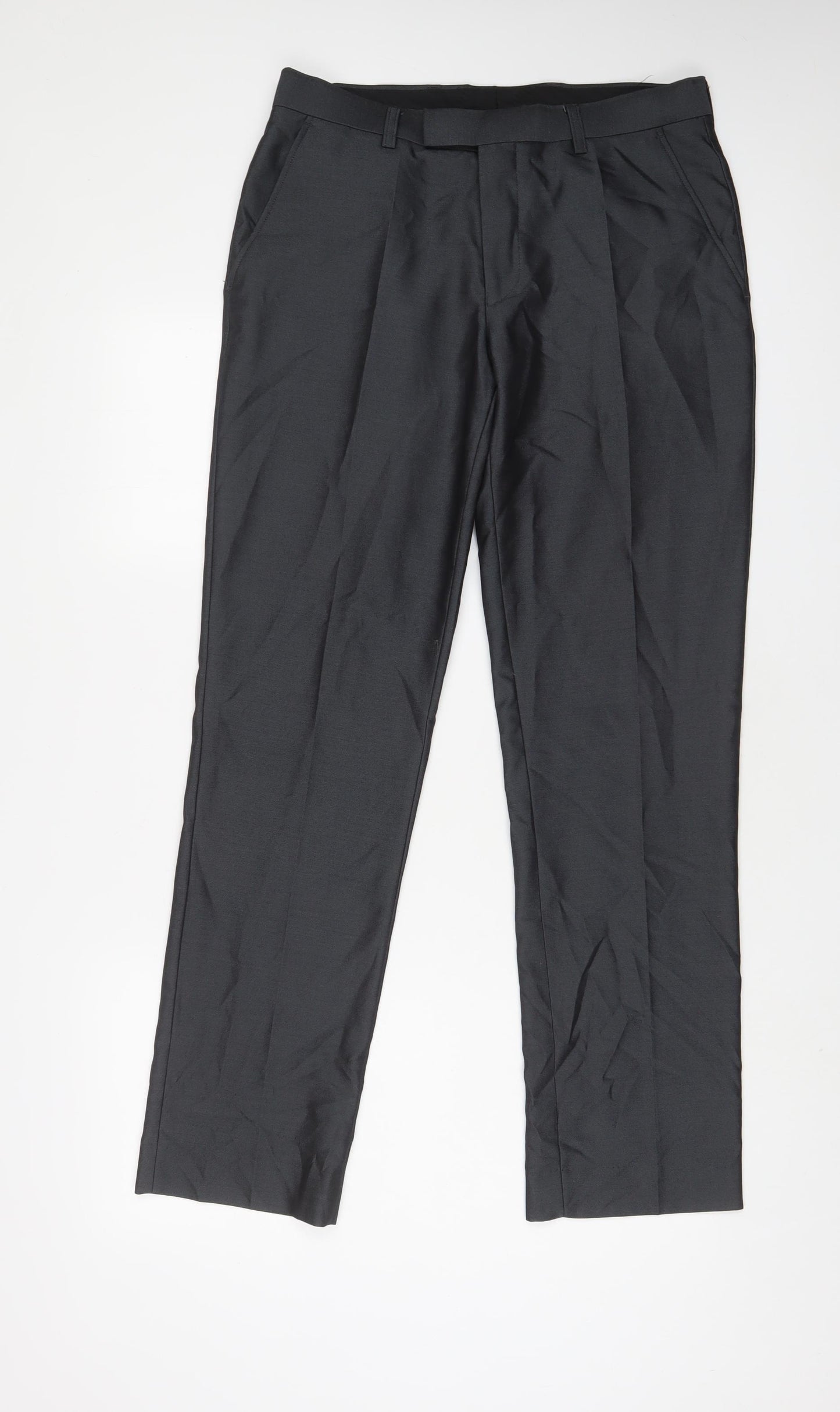 Greenwoods Mens Grey Polyester Trousers Size 32 in L31 in Slim Hook & Eye