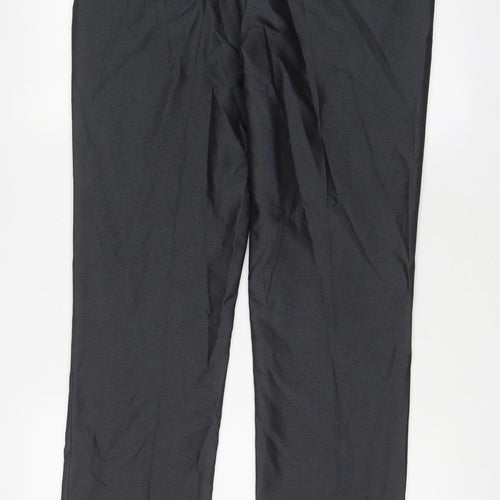 Greenwoods Mens Grey Polyester Trousers Size 32 in L31 in Slim Hook & Eye