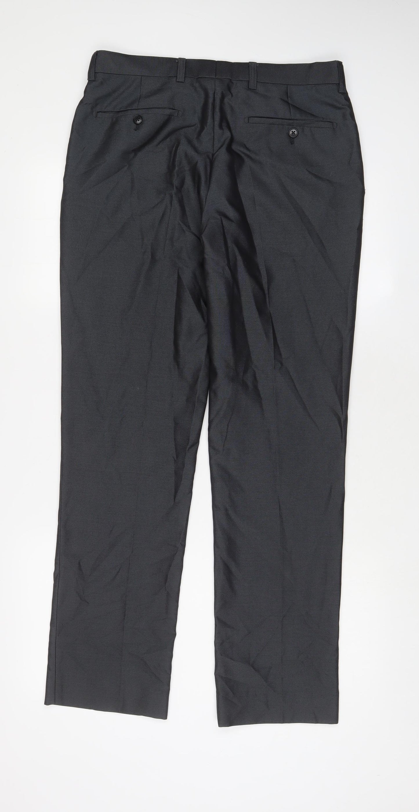 Greenwoods Mens Grey Polyester Trousers Size 32 in L31 in Slim Hook & Eye